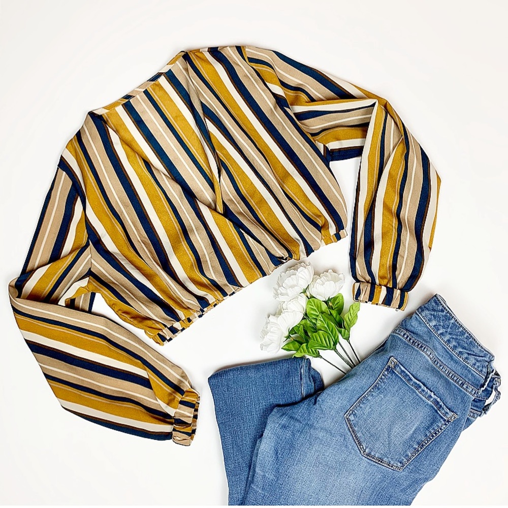 Striped Crop Top with Deep V Neck Line